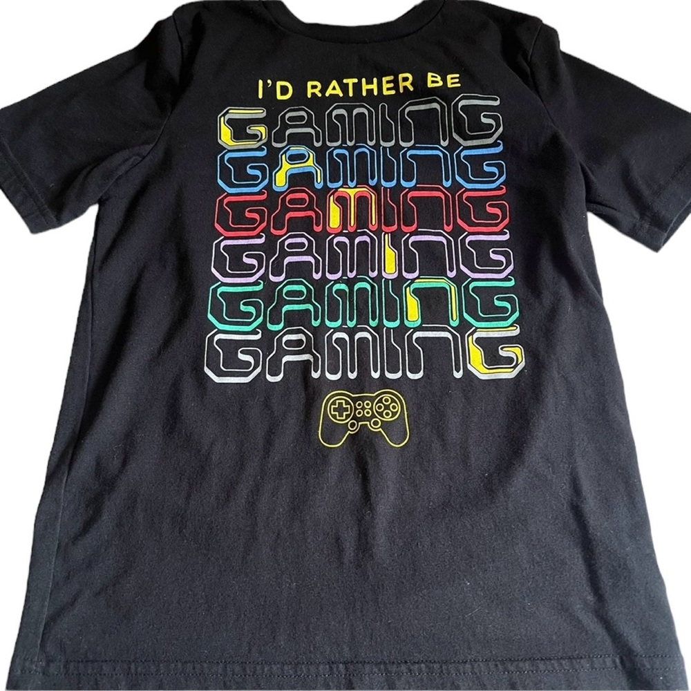 Wondernation I’d Rather Be Gaming Graphic Short Sleeve T-Shirt Kid Size M(8)